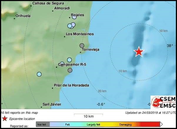 Sunday afternoon earthquake east of Torrevieja
