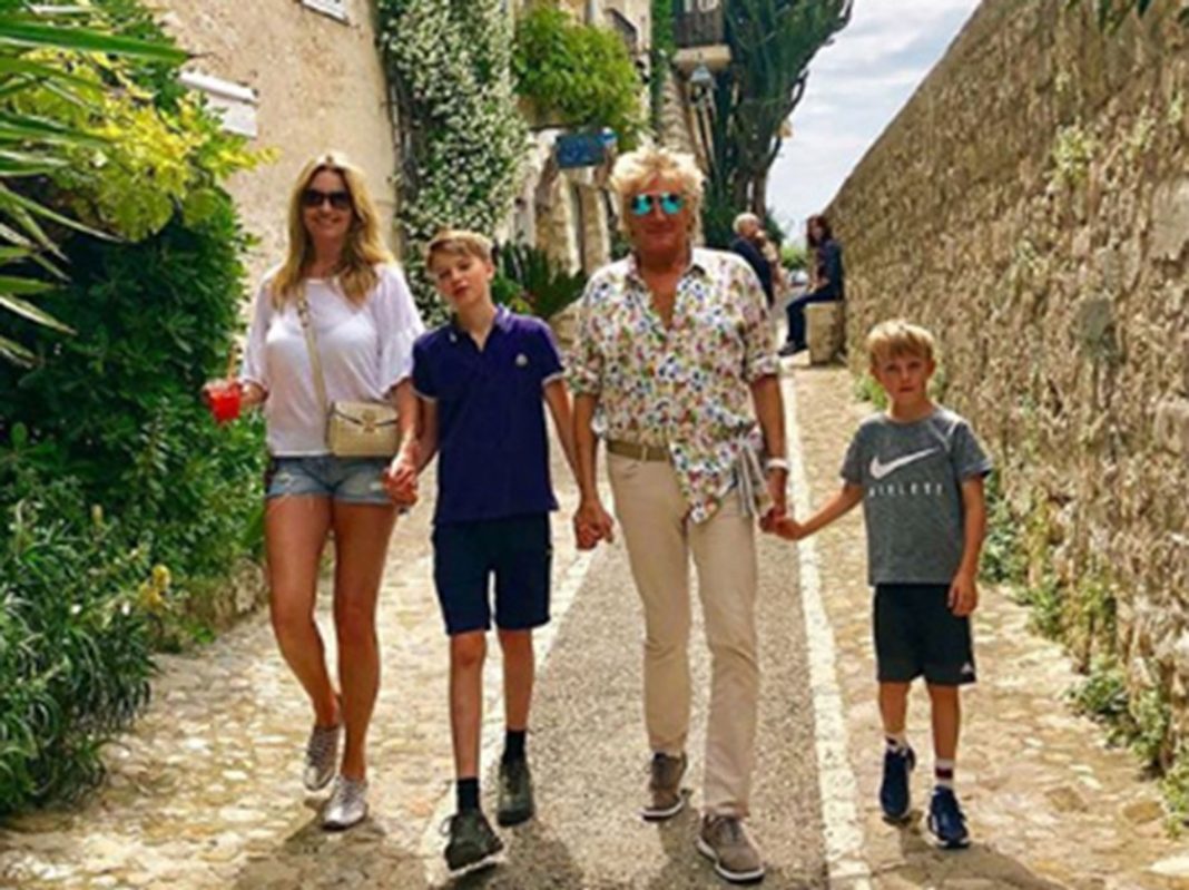 Sir Rod Stewart and wife Penny Lancaster with their sons Alastair and Aidan.