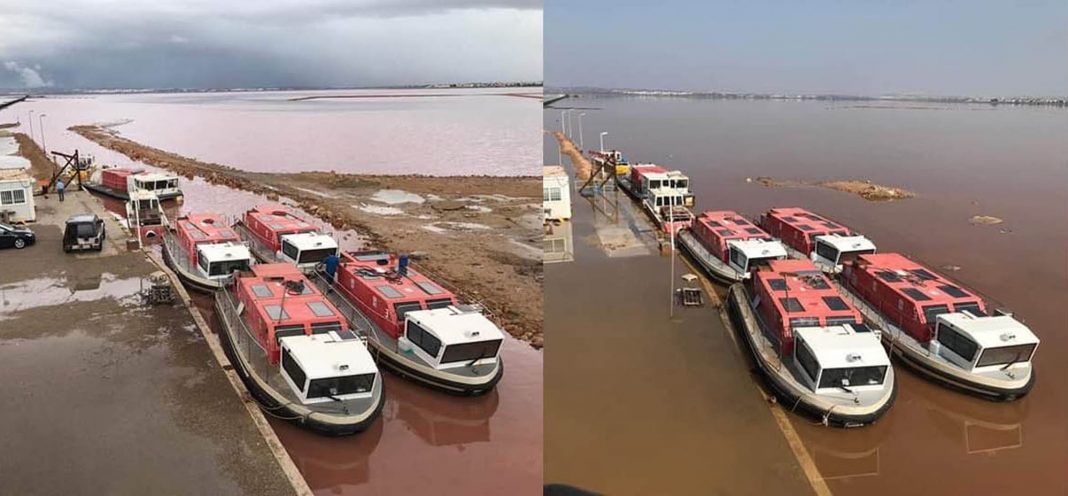 Gota Fria: Before and after photographs of the Torrevieja salinas.