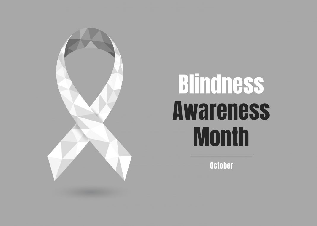 Blindness Awareness Month - October - concept with white awareness ribbon. Colorful vector illustration for web and printing.
