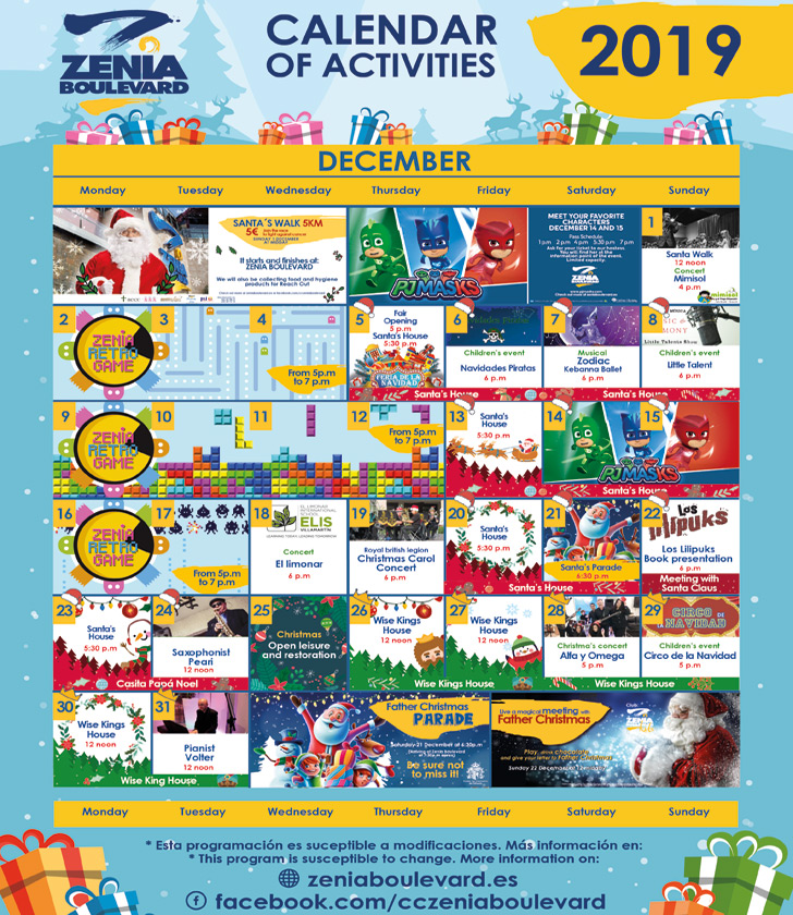 La Zenia Boulevard Calendar of Activities for December 2019