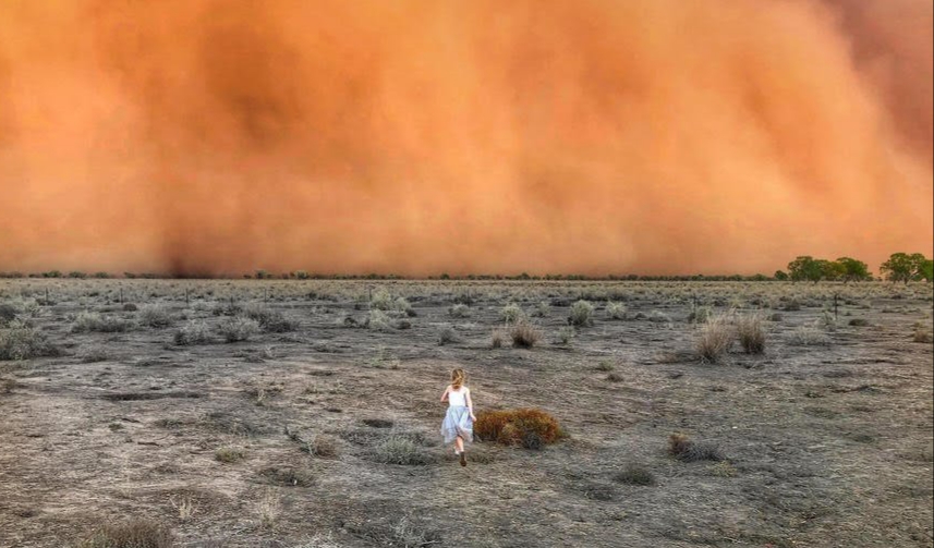 During January in Canberra, Australia, a 300-kilometer, 186 miles wide cloud of red dust (pictured) was carried by wind gusts up to 107 kilometers, 66mph.