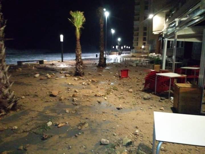Debris along the promenade in Torrevieja as 100km winds hit in the storm.