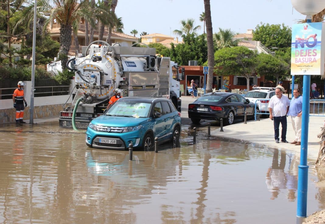 Councillors inspect the damage at La Zenia beach in 2019