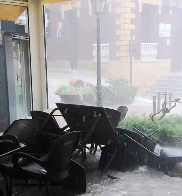 One bar had its chairs, umbrellas and tables washed away