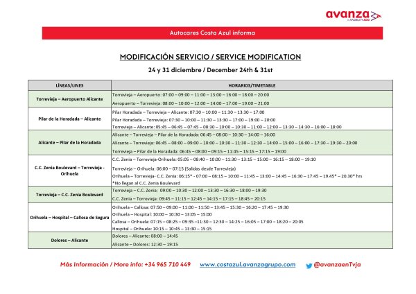 Christmas Changes to the Torrevieja to Alicante-Elche Airport Bus Service