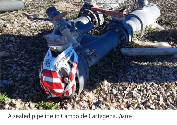 Segura Hydrographic Confederation (CHS) sealed pipes and disconnection of irregular irrigation in Campo de Cartagena.