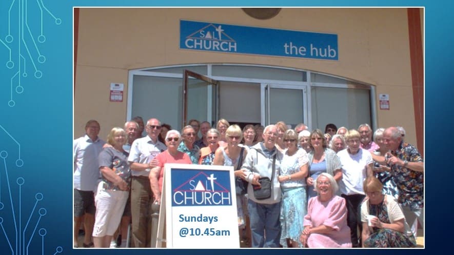 Congregation gathered outside The Hub in San Javier