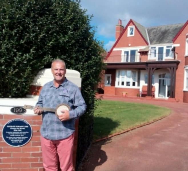 Formby’s Lost Love author Andrew Atkinson outside George Formby’s former house in Fairhaven, Lytham, Lancashire.