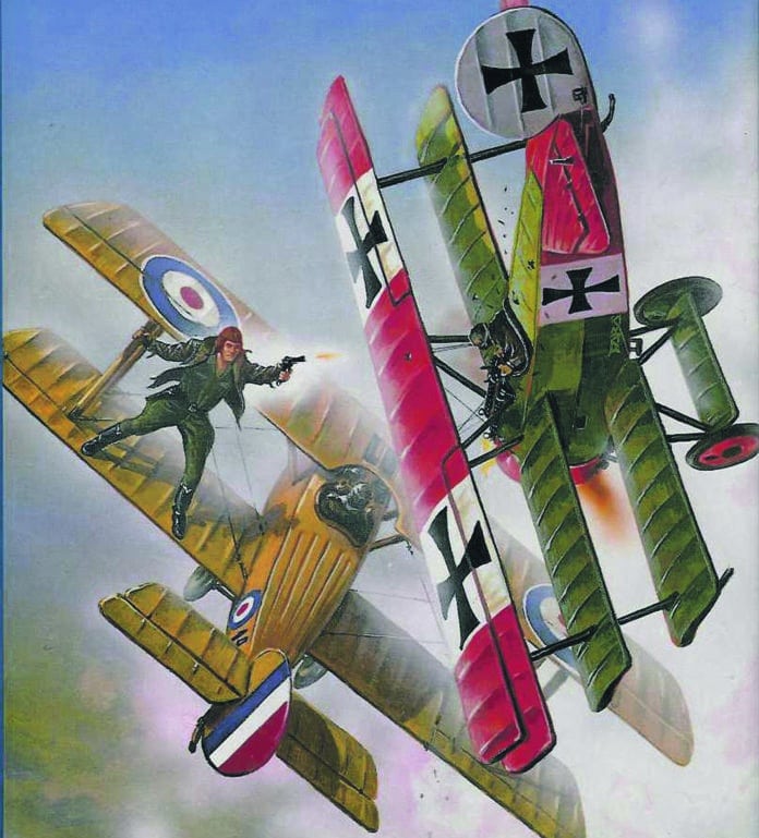 more gentlemanly times, when fliers fired pistols at each other during dogfights in Sopwith Camels and Albatros fighters