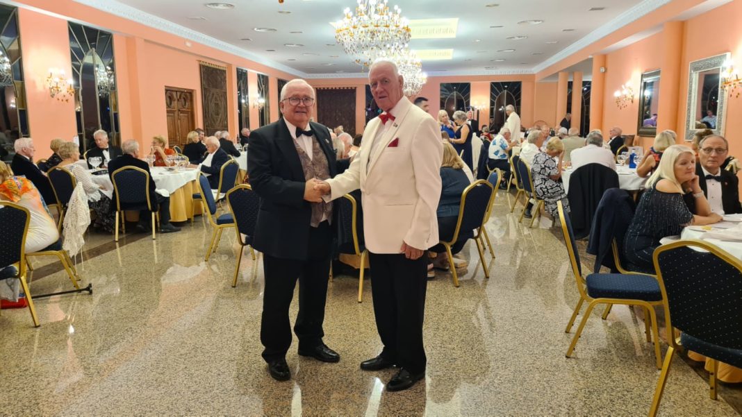 Kevin Reardon with Mike Wyatt, the Worshipful Master of the Dama de Elche Masonic Lodge