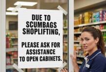 SCUM AND NONSENSE A police officer called at the shop and told the owner to change the sign because “calling shoplifters 'scumbags' may be offensive”.