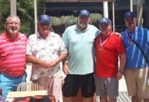 Sun Shines on the righteous as 68 Golfers Tee Off for RBL, MABS & CJD at El Plantio The winners were Cavernita Bar – Lee Brown, Bert Gooch, Alex Leach and Gary Pickles with 57.9.