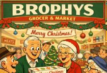 THE GROCERS CHRISTMAS BOX Brophys gave out a Christmas Box to their customers every year. This came in the form of a Christmas cake, which was naturally appreciated and valued by all – especially in a houseful of children.
