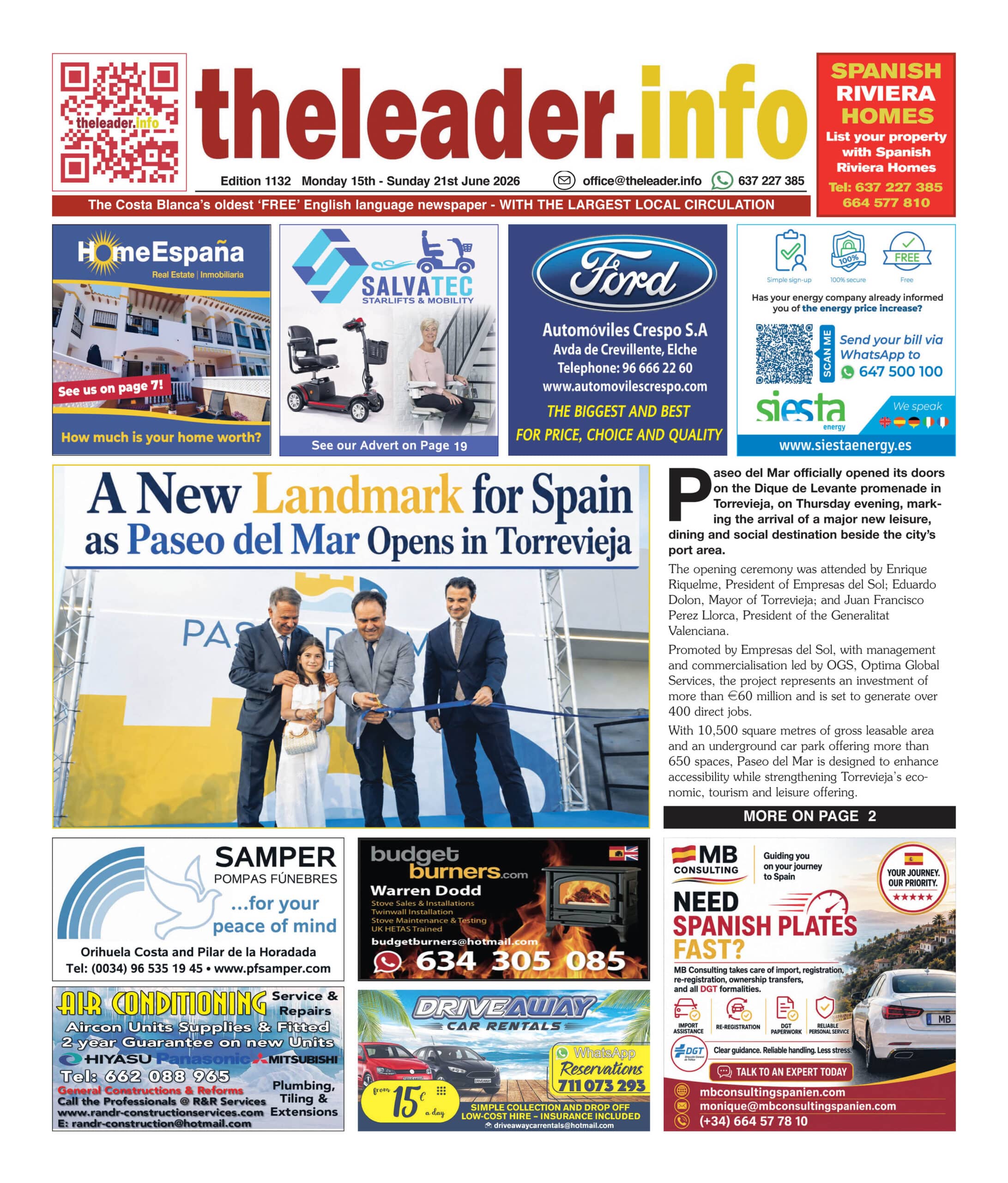 Edition 1132 of the Costa Blanca and Costa Calida Leader Newspaper 15 – 21 June 2026