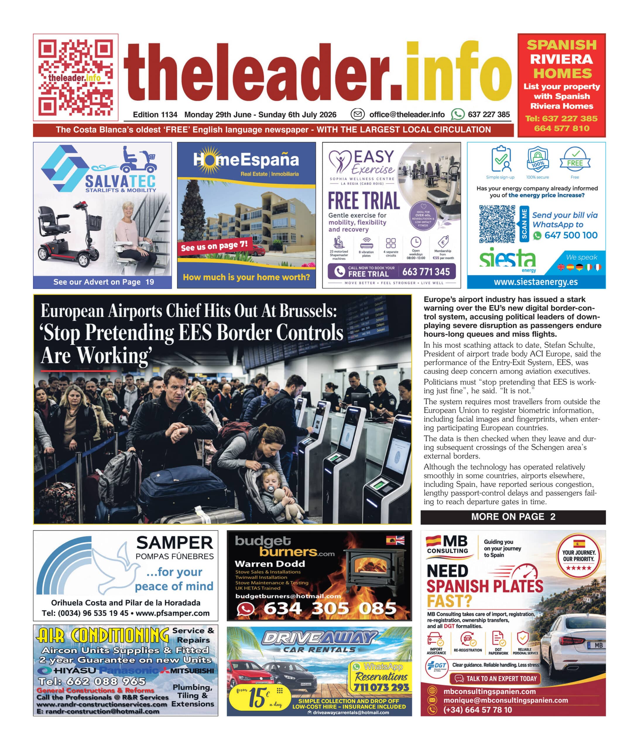 Edition 1134 of the Costa Blanca and Costa Calida Leader Newspaper 29 June – 6 July 2026
