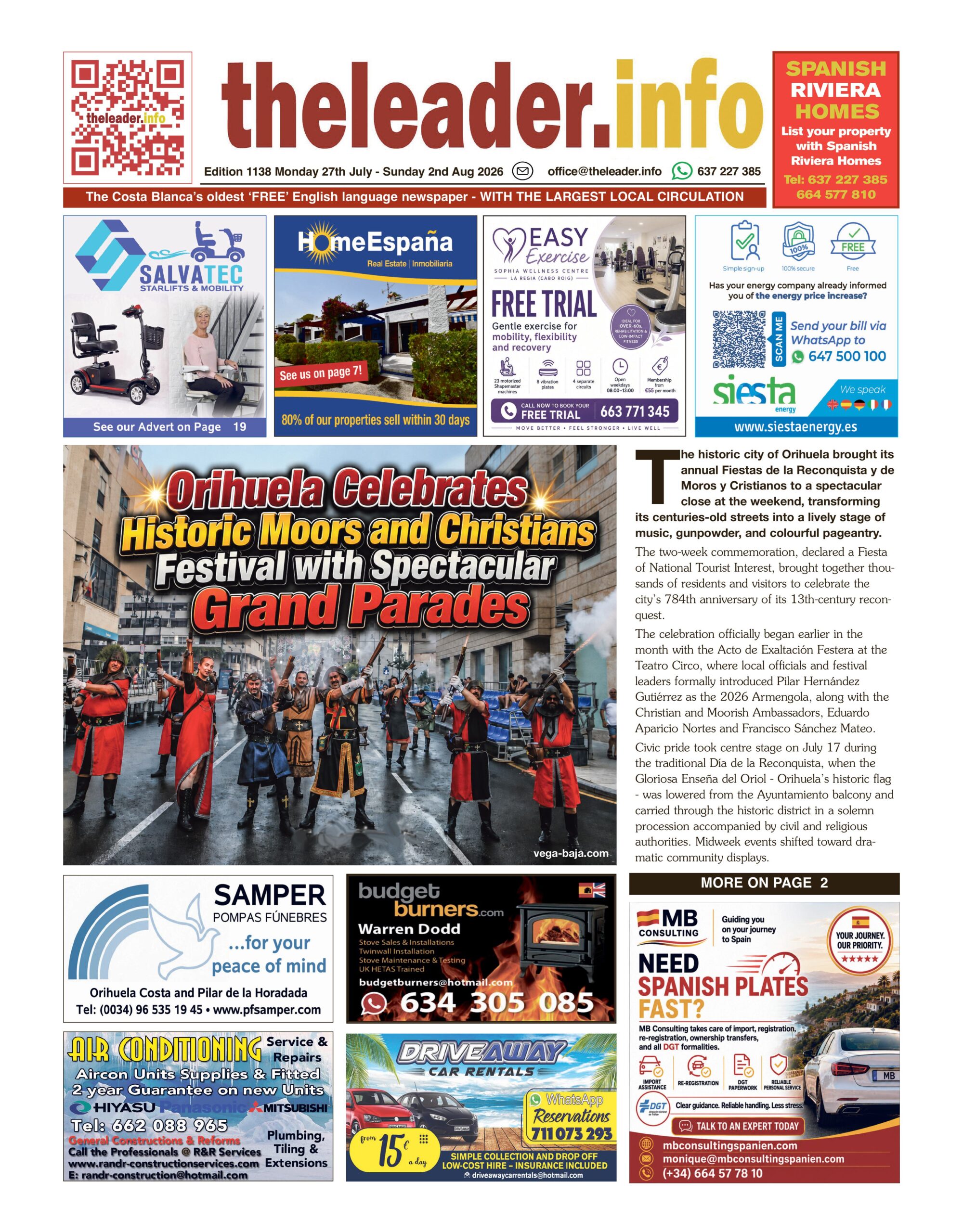EDITION 1138 OF THE COSTA BLANCA LEADER NEWSPAPER 27 JULY – 2 AUGUST 2026