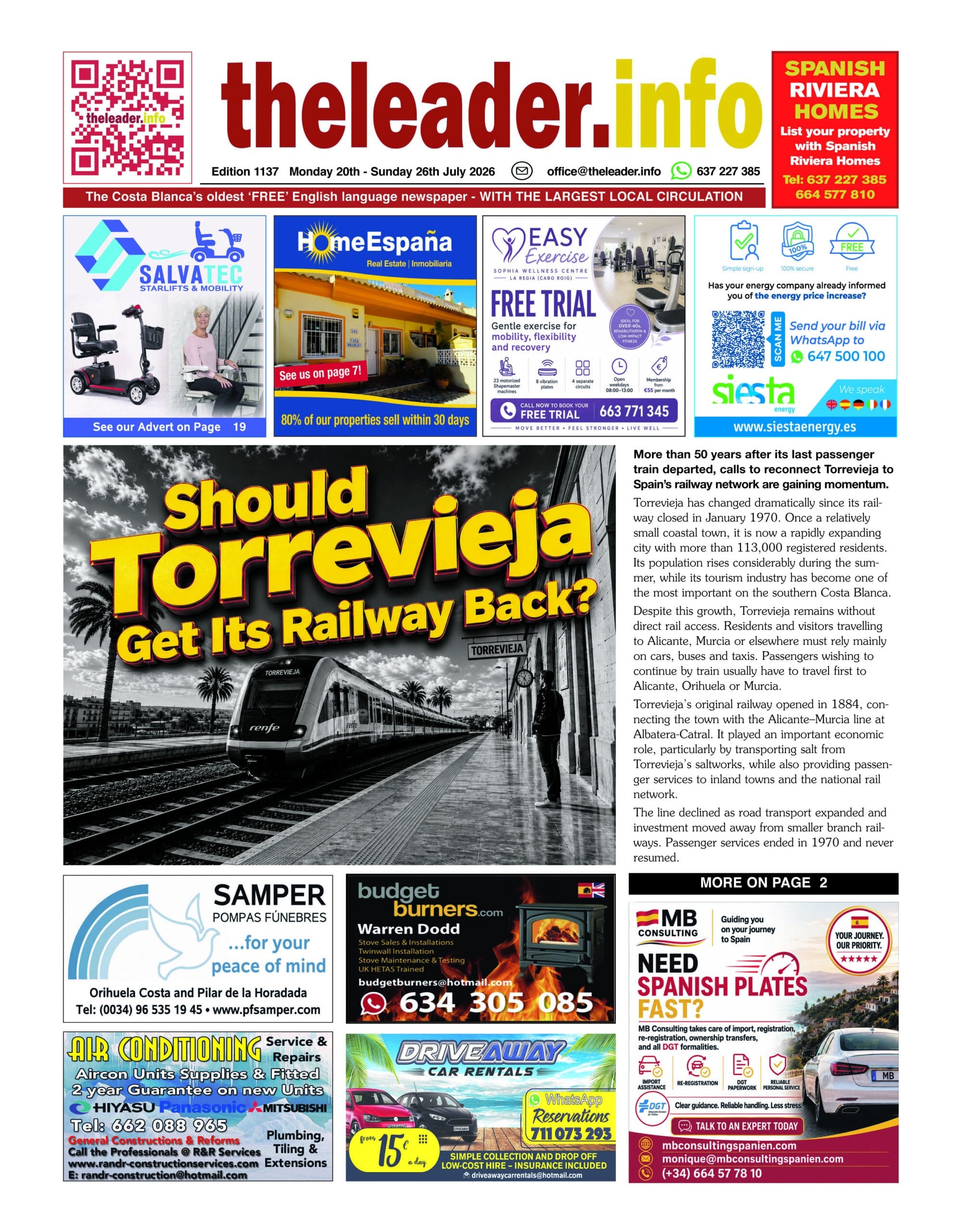 EDITION 1137 OF THE COSTA BLANCA LEADER NEWSPAPER 20 – 26 JULY 2026